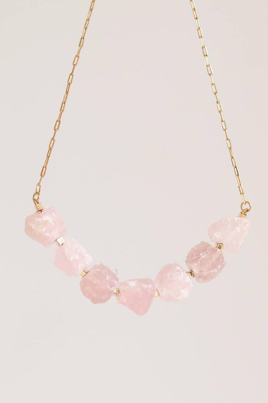 Colar Quartzo Rosa Bruto Banho Ouro