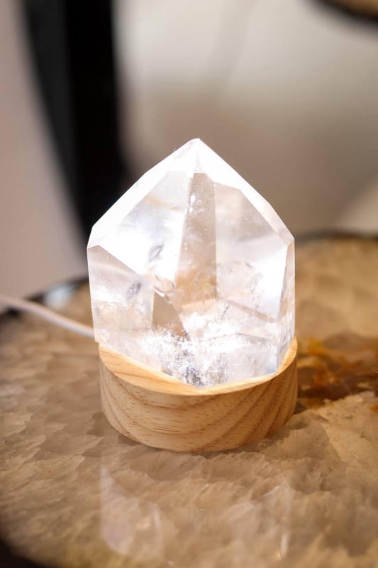 Luminária Ponta Polida Quartzo Cristal Pequena