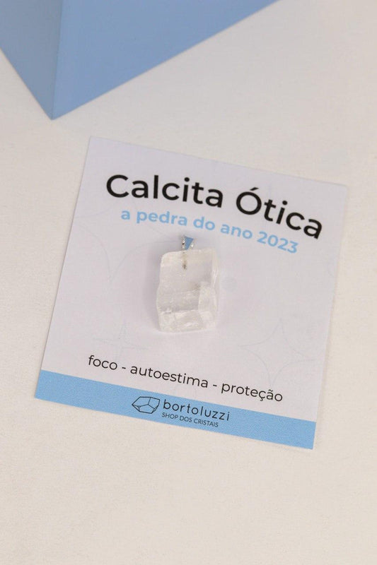 Pingente Calcita Ótica Branca banhado Prata