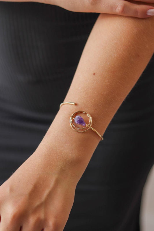Bracelete Pedra Natural Ametista Banhado Ouro 18k