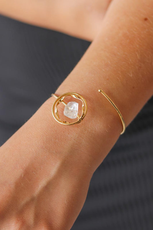 Bracelete Pedra Natural Cristal Banhado Ouro 18K