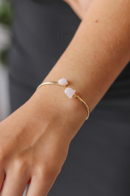 Bracelete duo Quartzo rosa bruto banho ouro