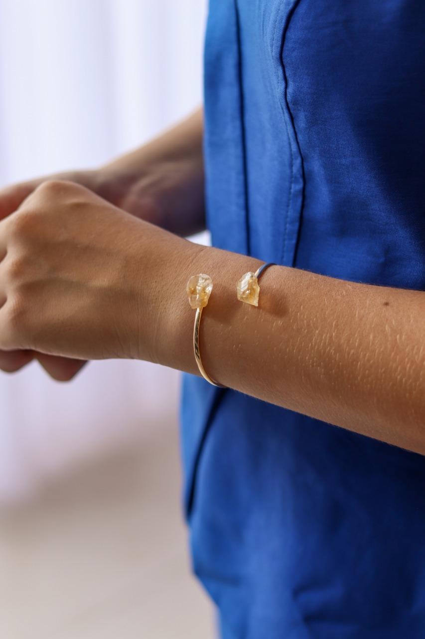 Bracelete Duo Citrino Bruto Banho Ouro