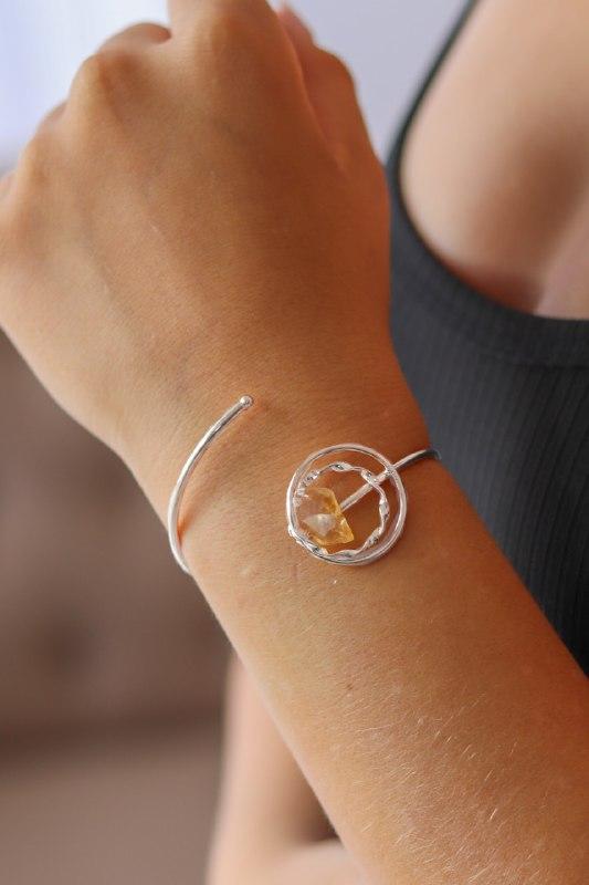Bracelete Pedra Natural Citrino Banhado Prata