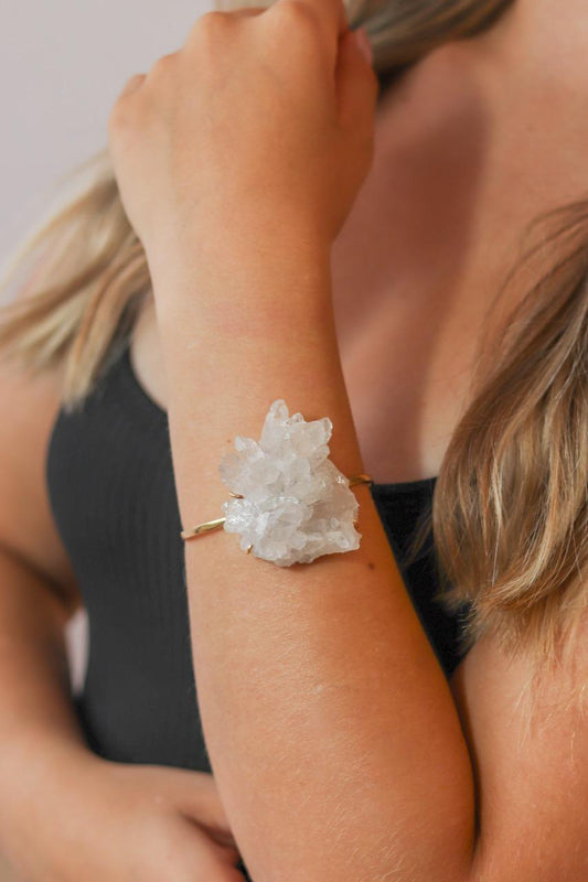 Bracelete Drusa Cristal com Garra banhado Ouro