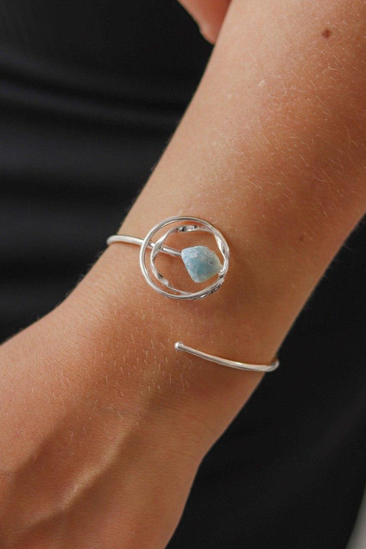 Bracelete Pedra Natural Água Marinha Banhado Prata