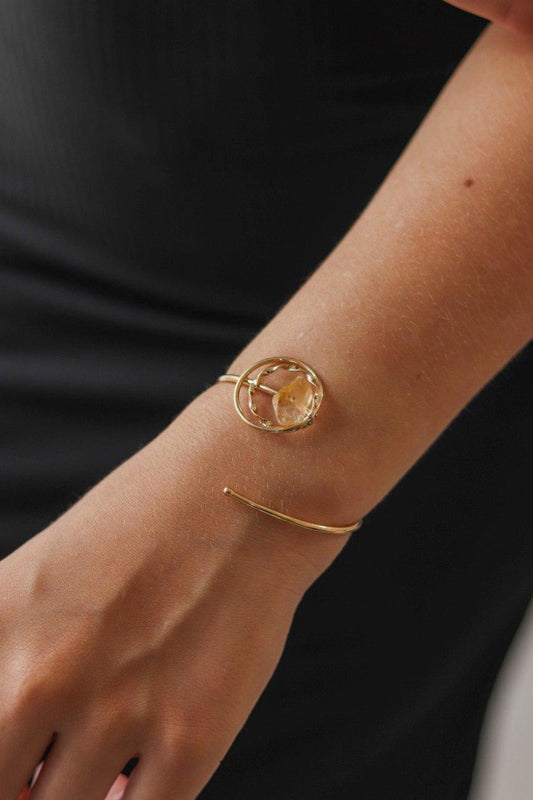 Bracelete Pedra Natural Citrino Banhado Ouro 18K