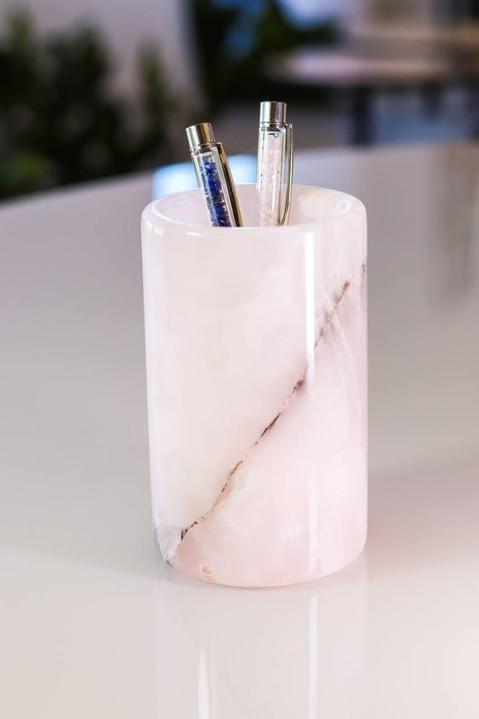 Porta Caneta Calcita Rosa 12 Centimetros
