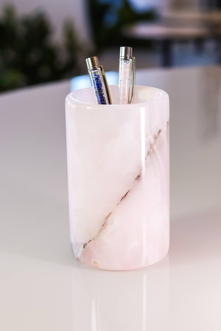 Porta Caneta Calcita Rosa 12 Centimetros