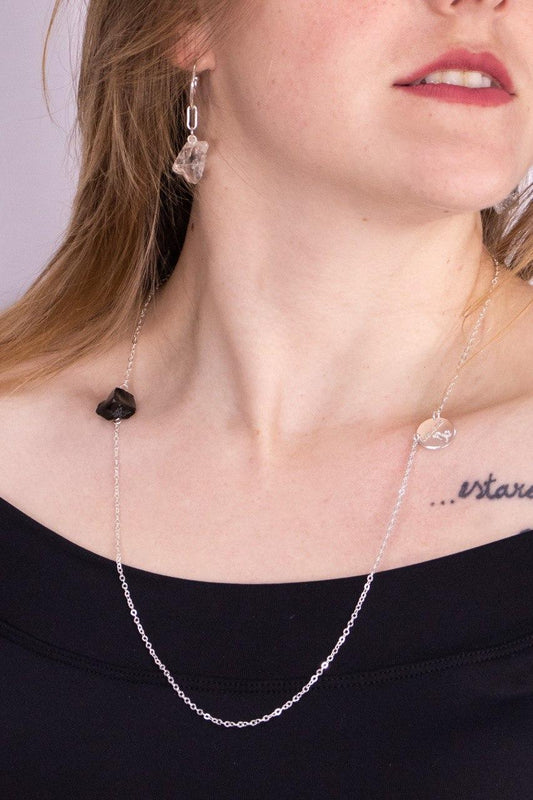Escapulário Signo Capricórnio - Obsidiana Preta Bruta banhado Prata