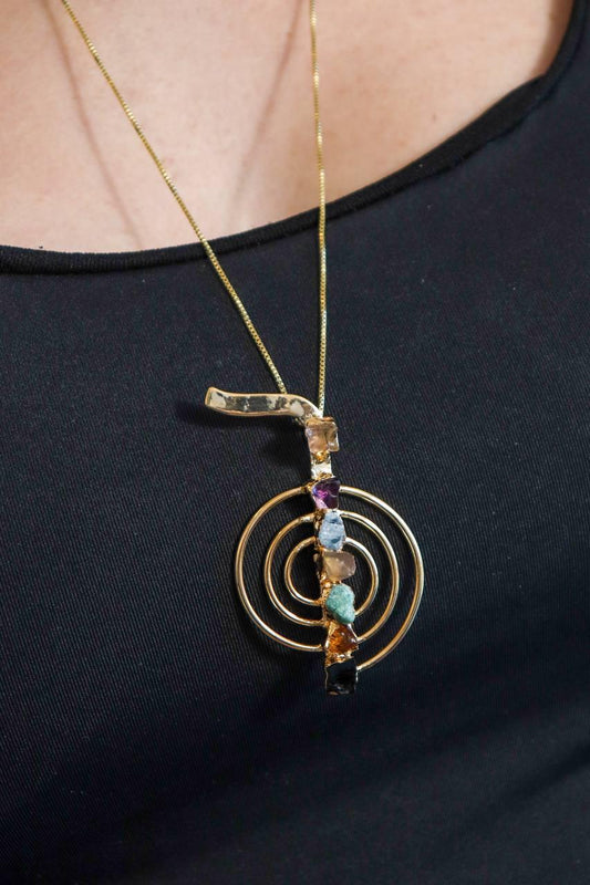 Colar Longo Reiki Chakras Banho Ouro