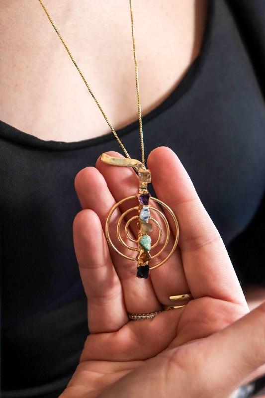 Colar Longo Reiki Chakras Banho Ouro