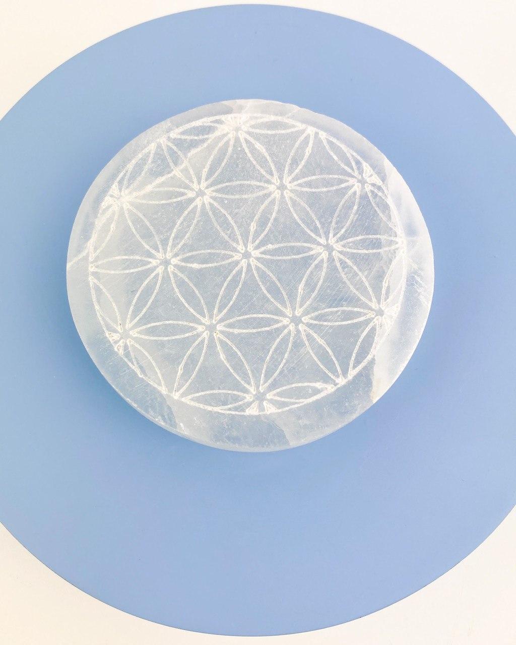 Selenita Chapa Energizadora Mandala Flor da Vida Pequena