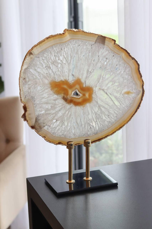 Chapa Ágata Natural Banhado Ouro na Base de Vidro 1,607 a 1,674 Kg