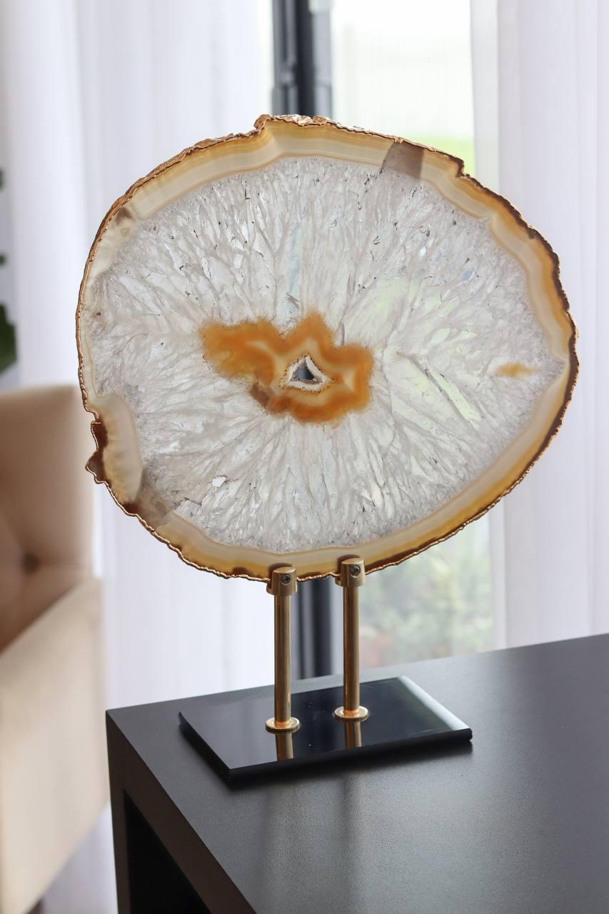 Chapa Ágata Natural Banhado Ouro na Base de Vidro 1,607 a 1,674 Kg