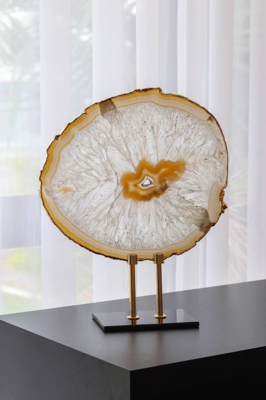 Chapa Ágata Natural Banhado Ouro na Base de Vidro 1,607 a 1,674 Kg