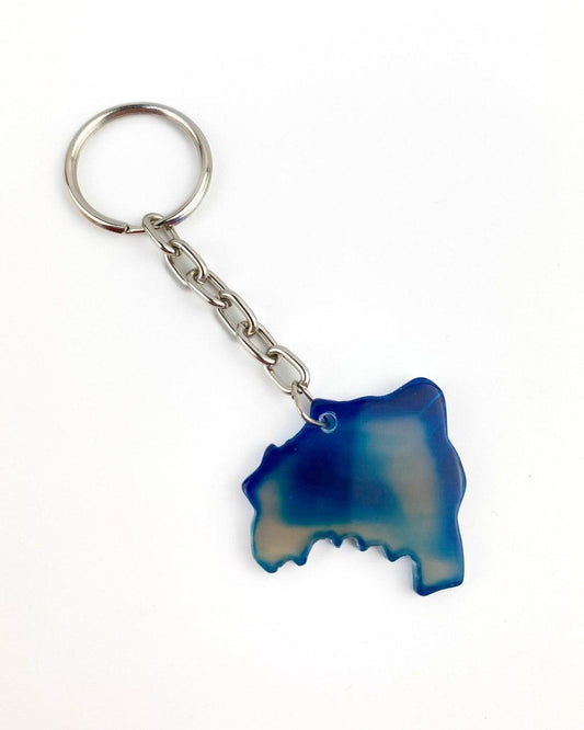 Chaveiro mapa Ágata azul prateado