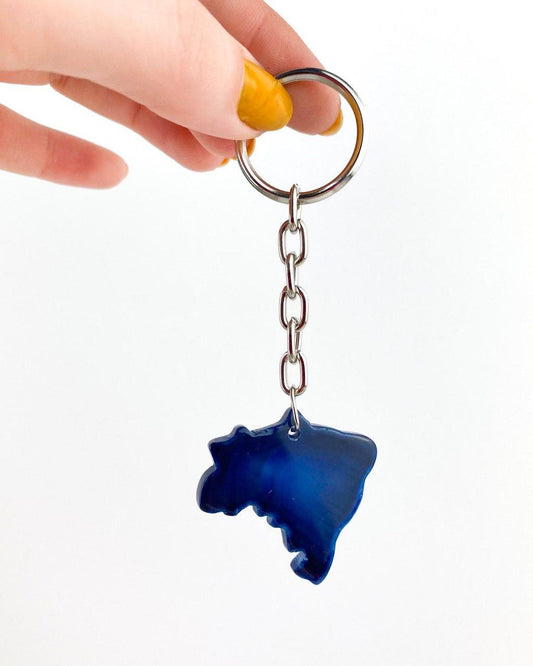 Chaveiro mapa Ágata azul prateado