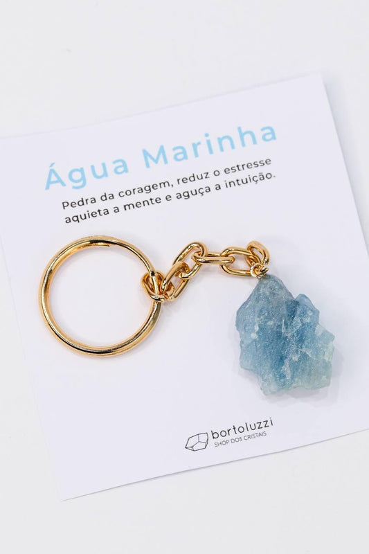 Chaveiro Água Marinha Bruta Extra Dourado