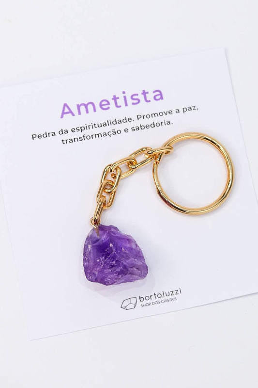 Chaveiro Ametista Bruto Extra Dourado