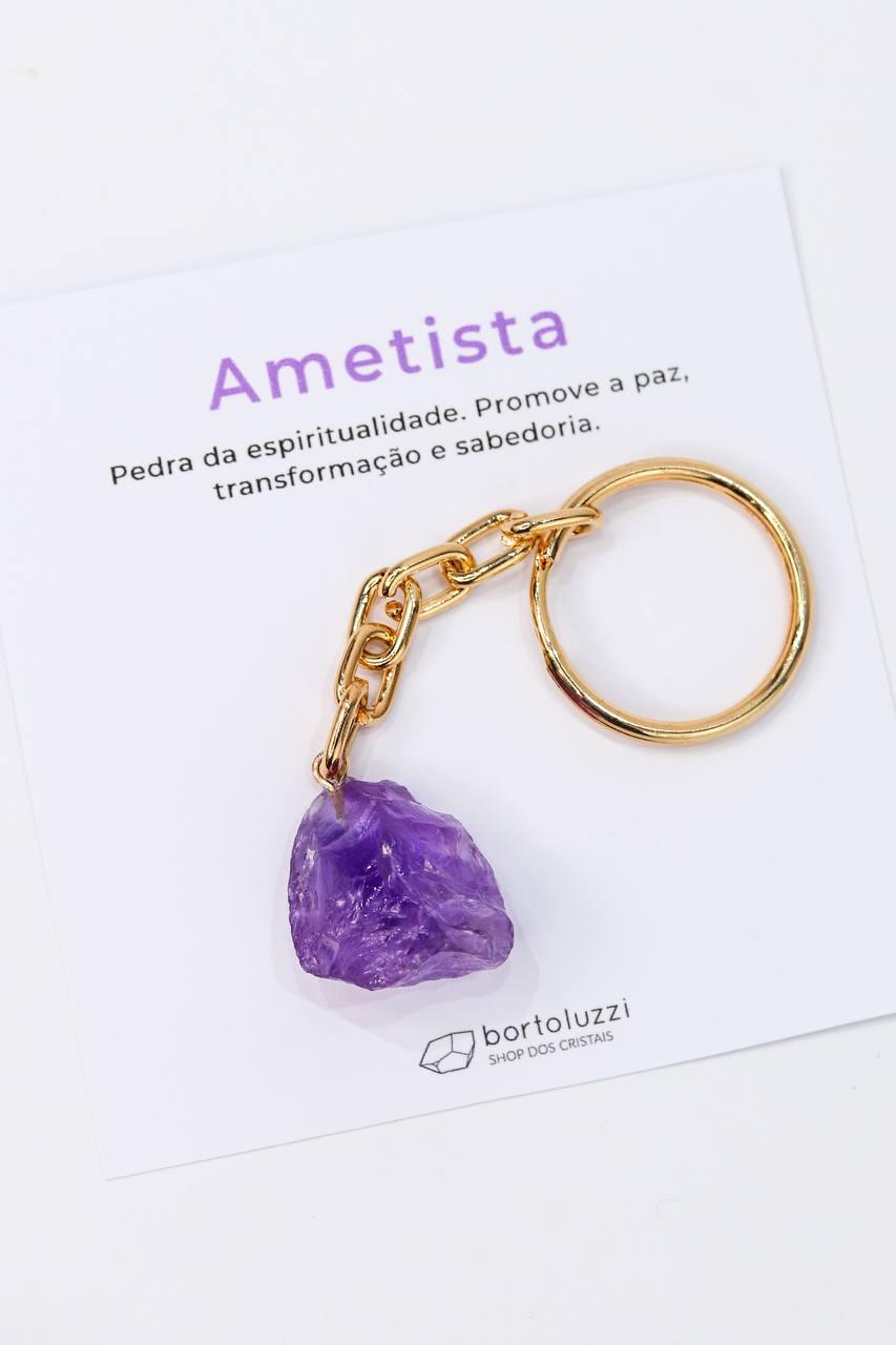 Chaveiro Ametista Bruto Extra Dourado