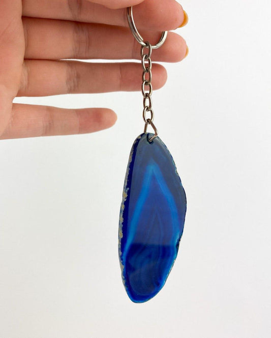 Chaveiro chapa de Ágata azul prateado