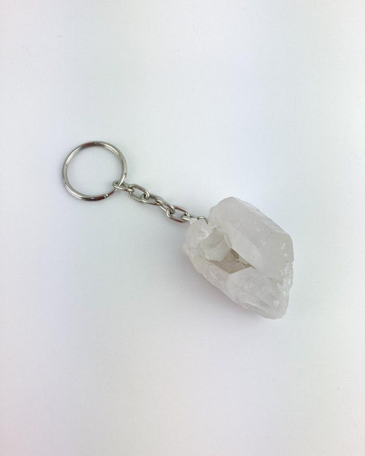 Chaveiro Drusa de Cristal bruto prateado