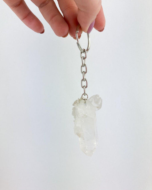 Chaveiro Drusa de Cristal bruto prateado