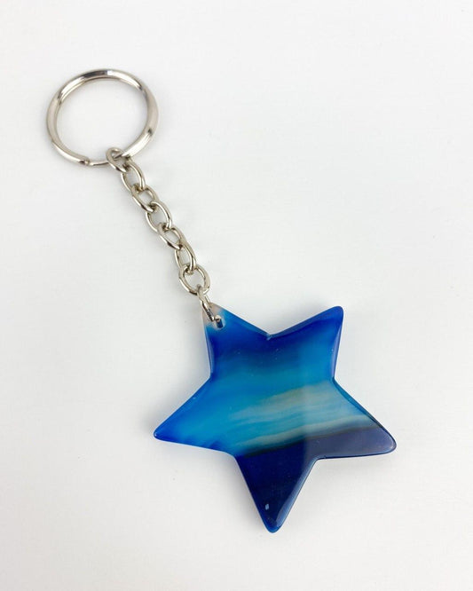 Chaveiro Estrela Ágata azul prateado