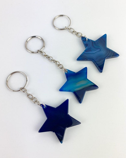 Chaveiro Estrela Ágata azul prateado