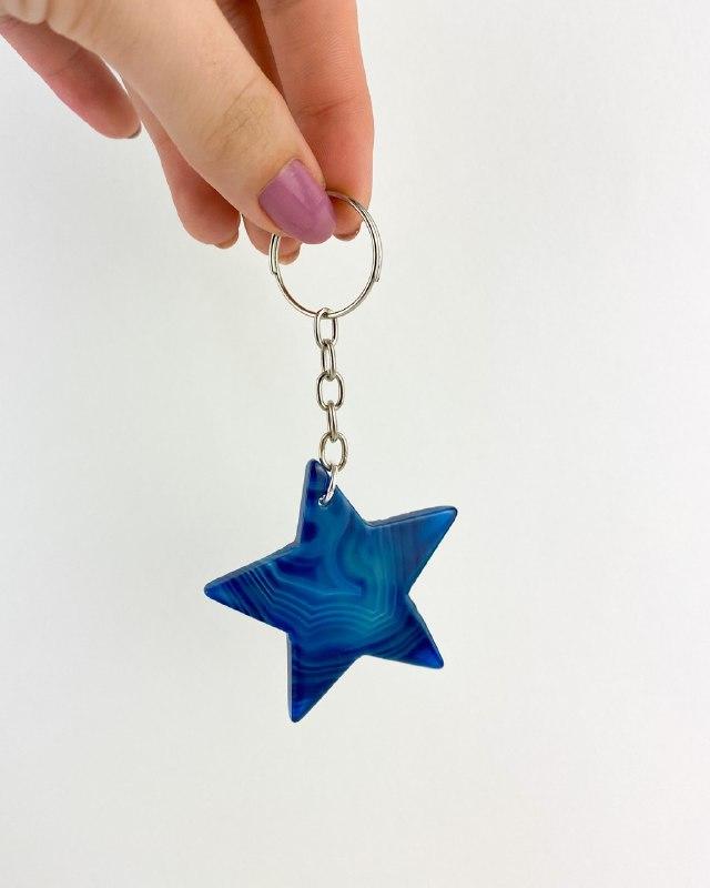 Chaveiro Estrela Ágata azul prateado