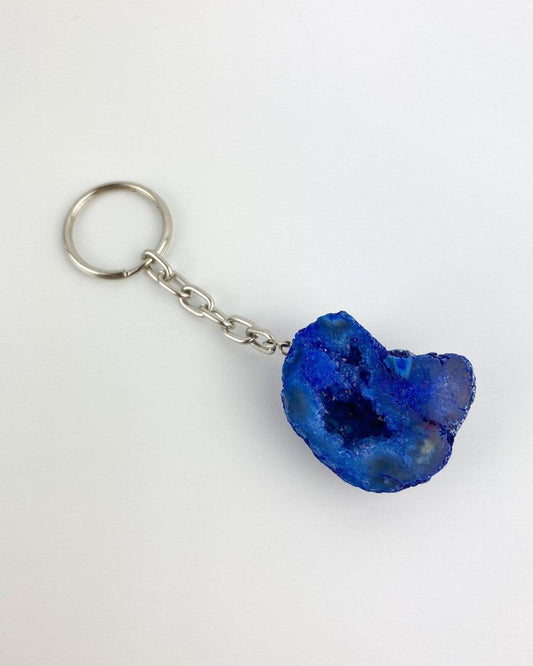Chaveiro Geodo Ágata azul tingido prateado
