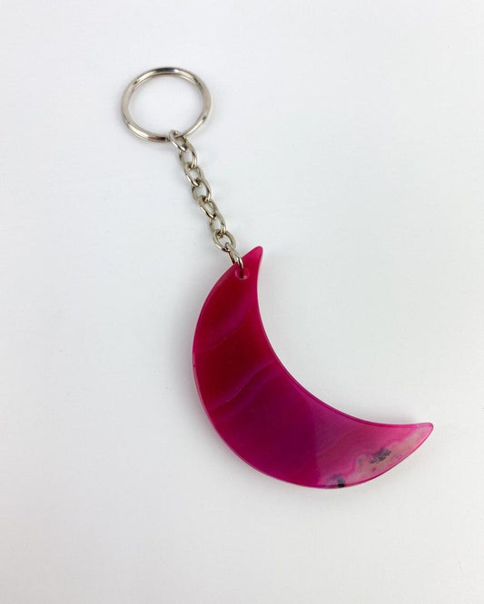 Chaveiro Lua Ágata rosa prateado