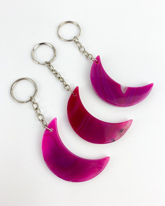 Chaveiro Lua Ágata rosa prateado