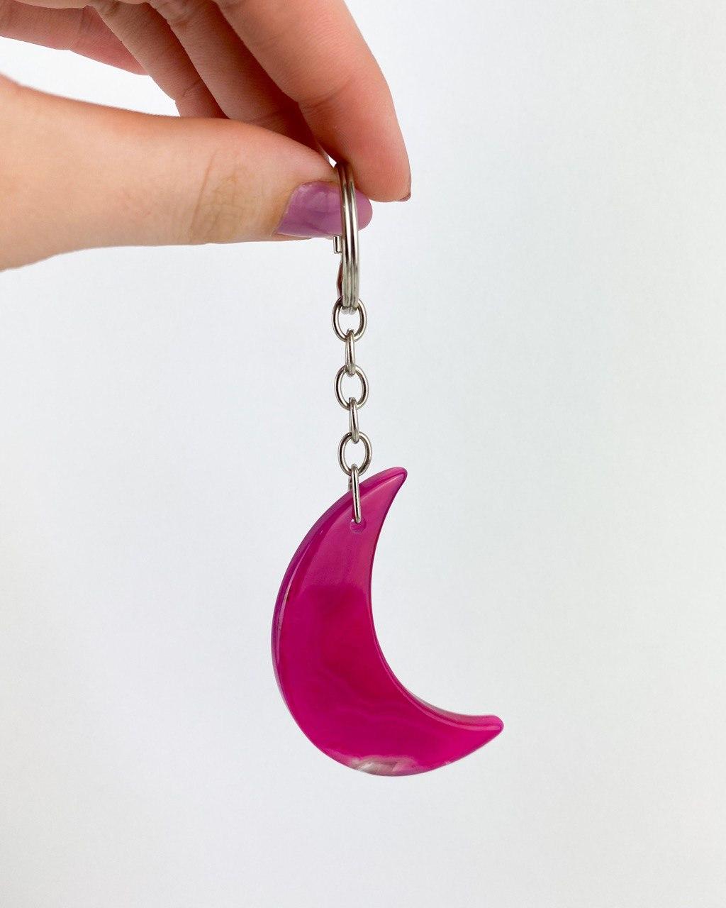 Chaveiro Lua Ágata rosa prateado