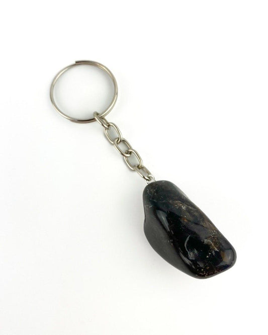 Chaveiro Ônix preto rolado prateado