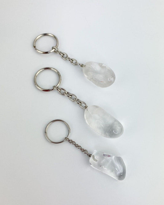 Chaveiro Cristal de Quartzo rolado prateado