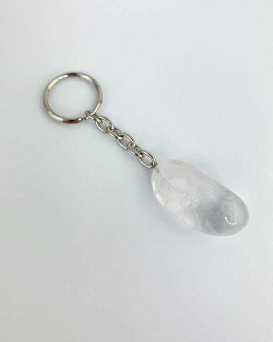 Chaveiro Cristal de Quartzo rolado prateado