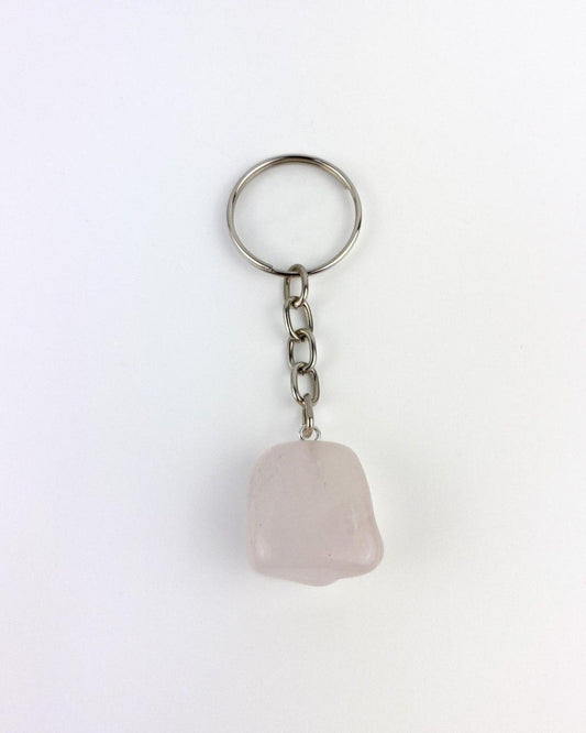 Chaveiro Quartzo Rosa rolado prateado