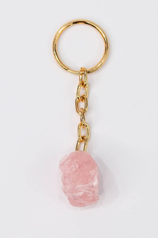 Chaveiro Quartzo Rosa Bruto Extra Dourado