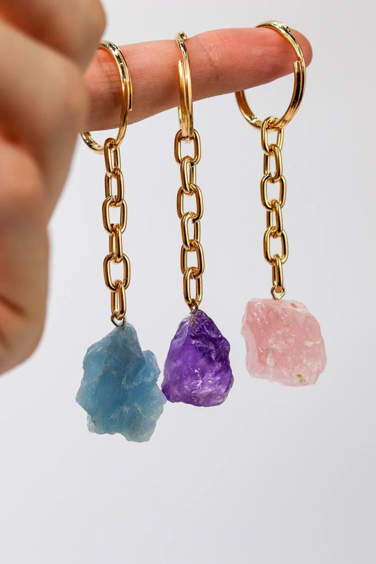 Chaveiro Água Marinha Bruta Extra Dourado