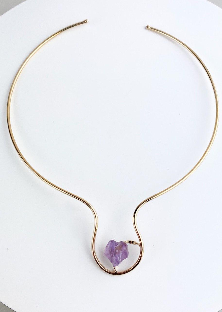 Choker Pedra Natural Ametista banhada Ouro 18k