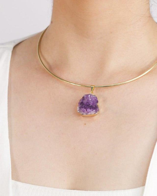 Choker Drusa Ametista Banho Ouro