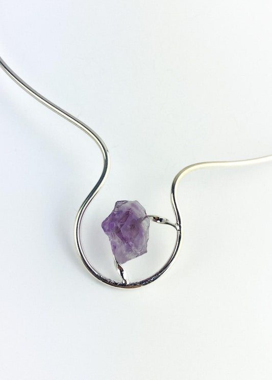 Choker Pedra Natural Ametista banhada Prata