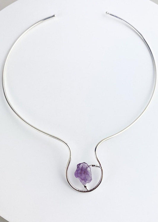 Choker Pedra Natural Ametista banhada Prata