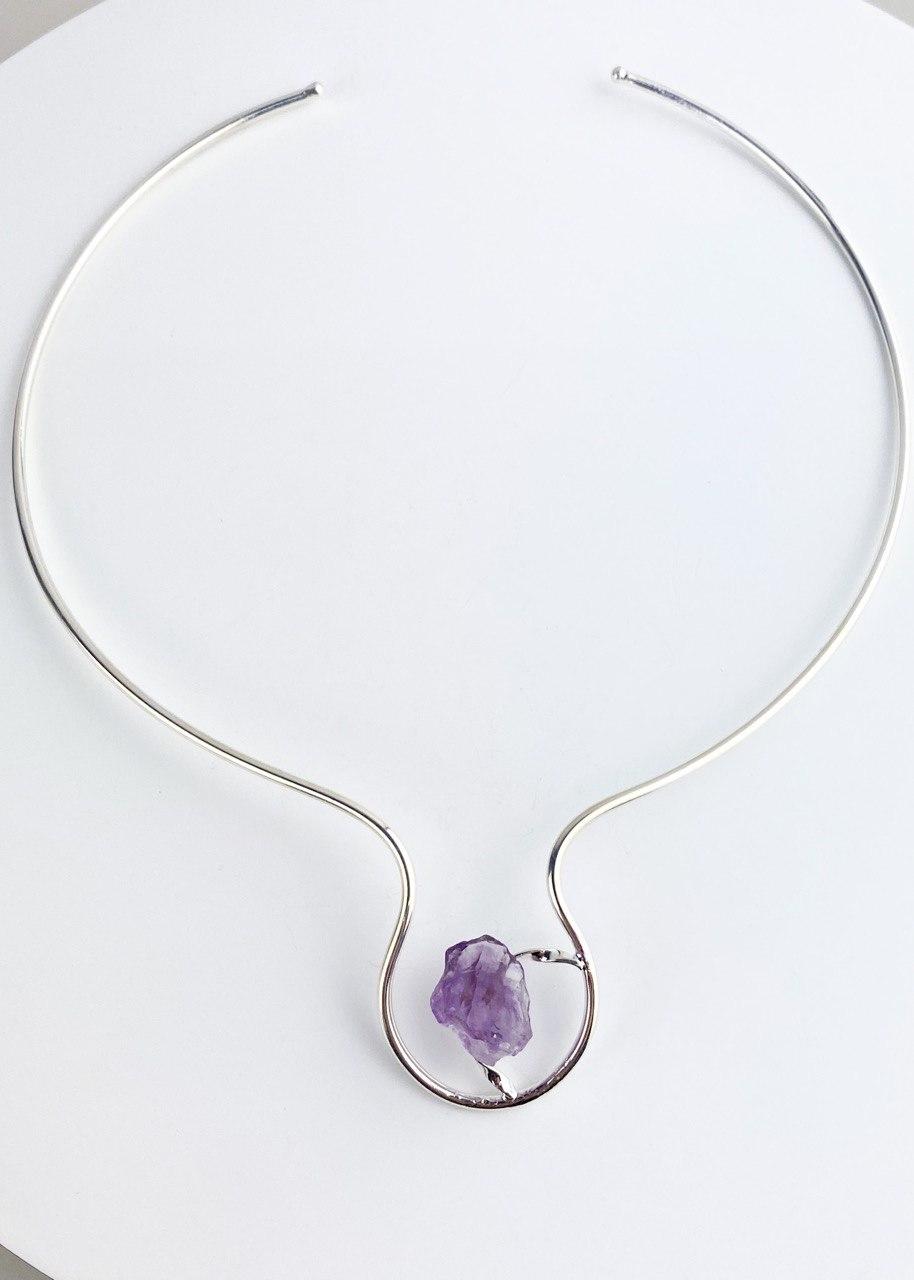 Choker Pedra Natural Ametista banhada Prata