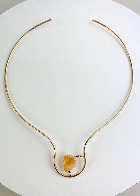 Choker Pedra Natural Citrino banhada Ouro 18k