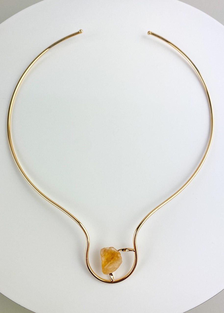 Choker Pedra Natural Citrino banhada Ouro 18k