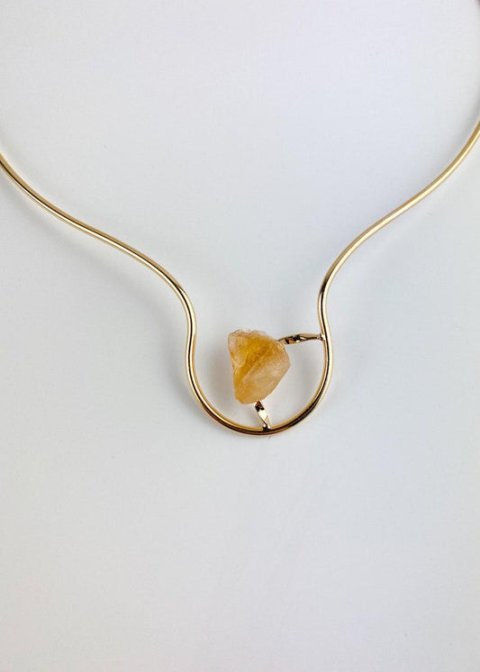 Choker Pedra Natural Citrino banhada Ouro 18k