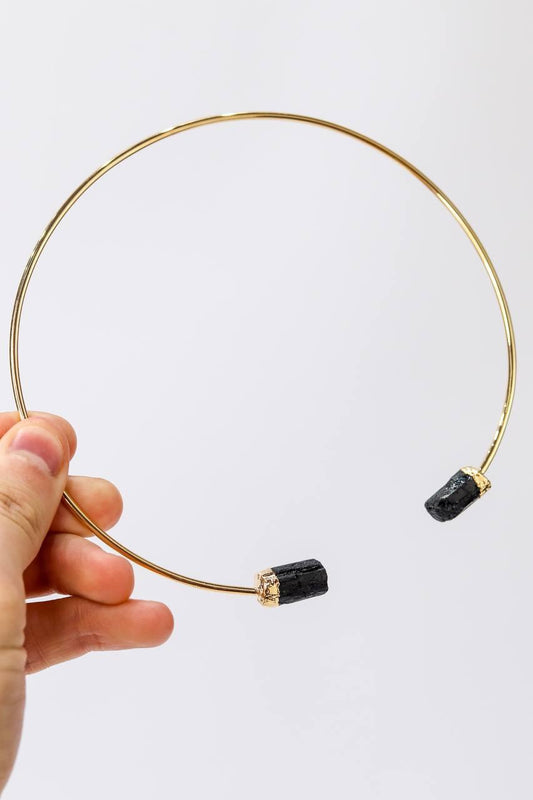 Choker Turmalina Negra com Eletroplate Banho Ouro
